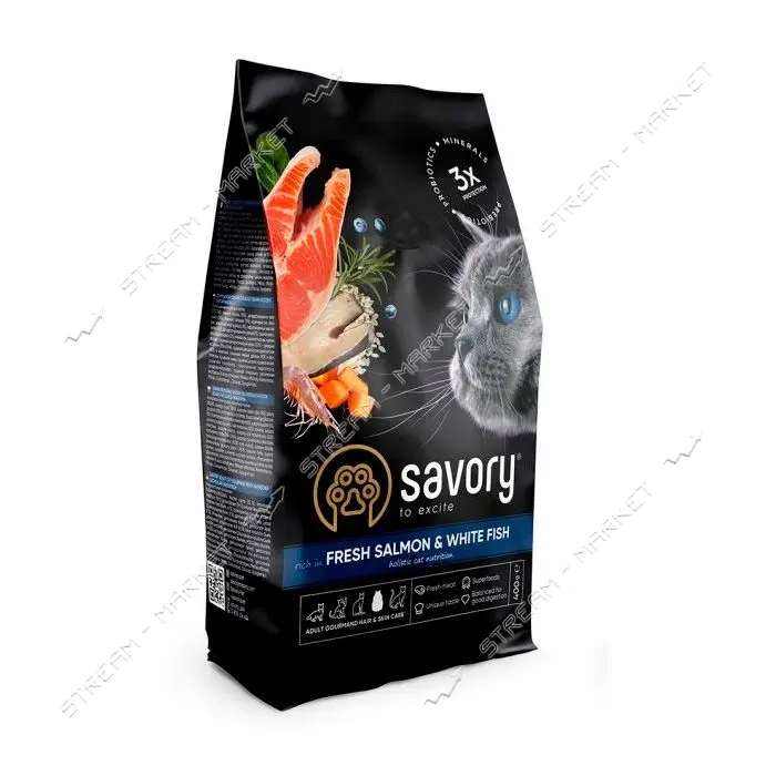 Сухой корм для кошек Savory Лосось и белая рыба 2кг