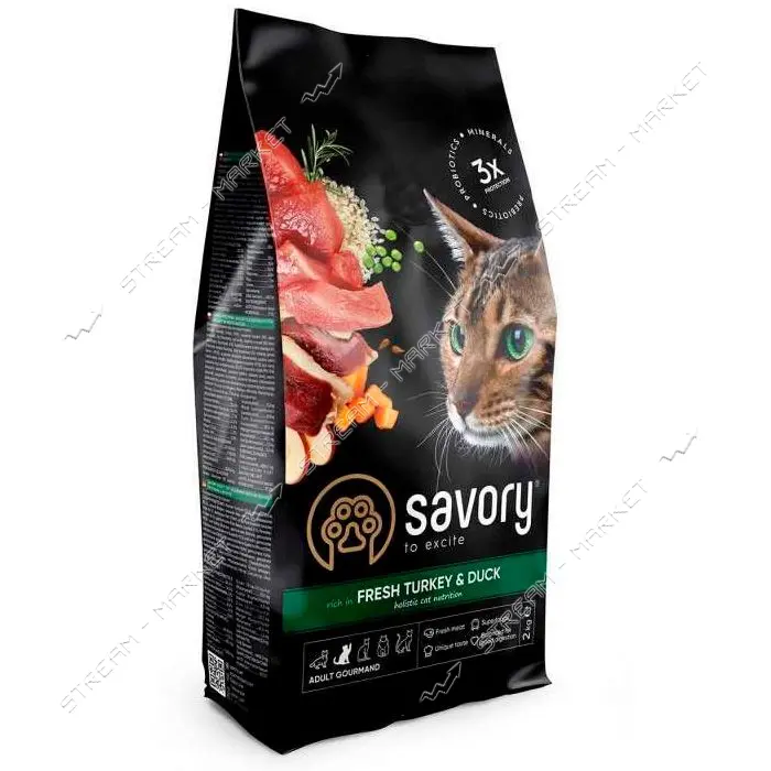 Сухой корм для кошек Savory Свежая индейка и утка 2кг                                               