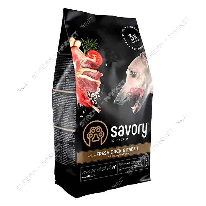 Сухой корм Savory для собак всех пород Кролик и утка 1кг                                            