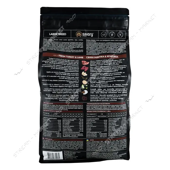 Сухой корм Savory для собак крупных пород Индейка и ягненок 3кг