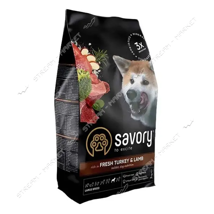 Сухой корм Savory для собак крупных пород Индейка и ягненок 3кг