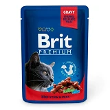 Консервы для кошек Brit Premium Cat pouch Тушеная говядина и горошек 100г                           