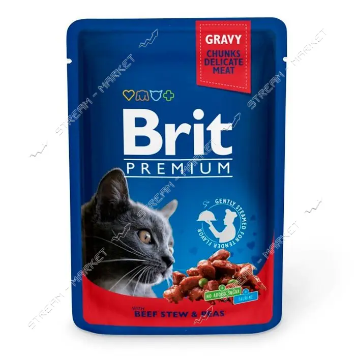 Консервы для кошек Brit Premium Cat pouch Тушеная говядина и горошек 100г                           