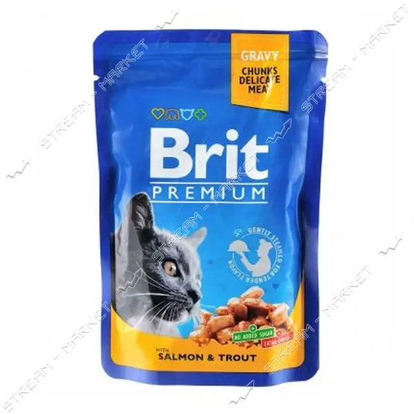 Консервы Лосось и Форель в желе Brit Premium Cat pouch 100г                                         