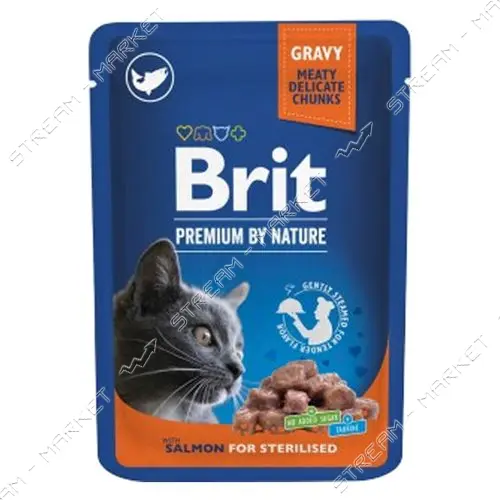Brit Premium Cat pouch консервы Лосось для стерилизованных котов 100гр