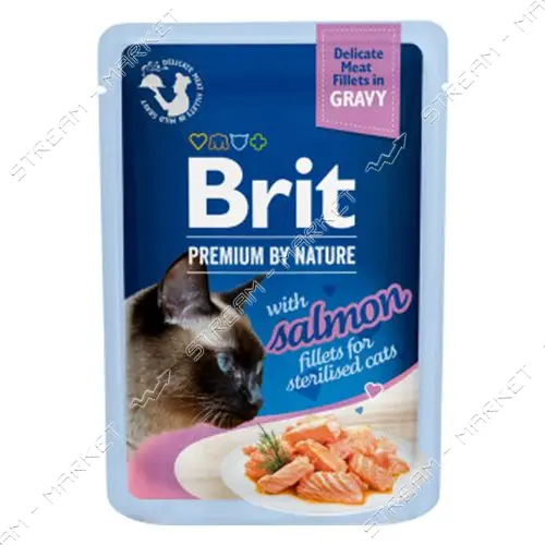 Филе лосося в соусе для стерилизованных Brit Premium Delicate Cat pouch 85г