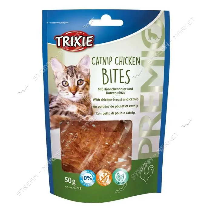 Лакомство для котов Trixie Premio Catnip Chicken Bites куриное филе и кошачья мята 50г              