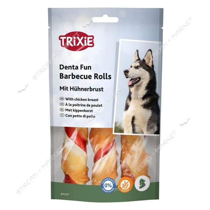 Кость для чистки зубов Trixie Denta Fun с курицей барбекю 12см 105г 3шт