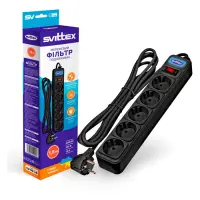 Сетевой фильтр Svittex SV-001 гнезд 1.8м с заземлением и выключателем 3х0.75мм2 10А черный          