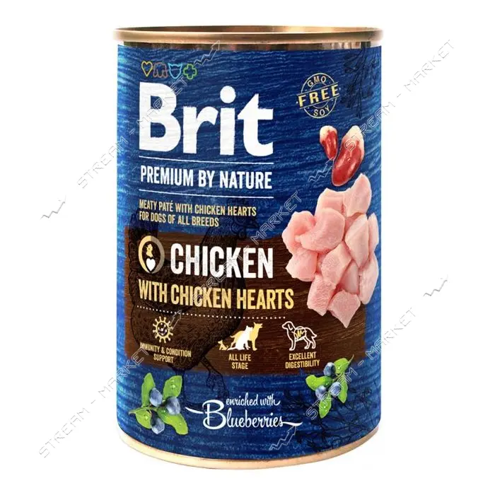 Консервы для собак Brit Premium by Nature курица с куринным сердцем 800г
