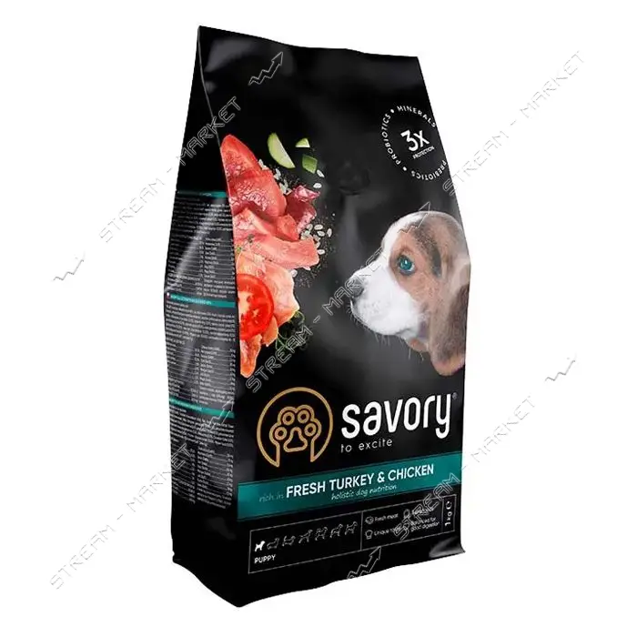 Сухой корм Savory для щенков всех пород Индейка и курица 1кг