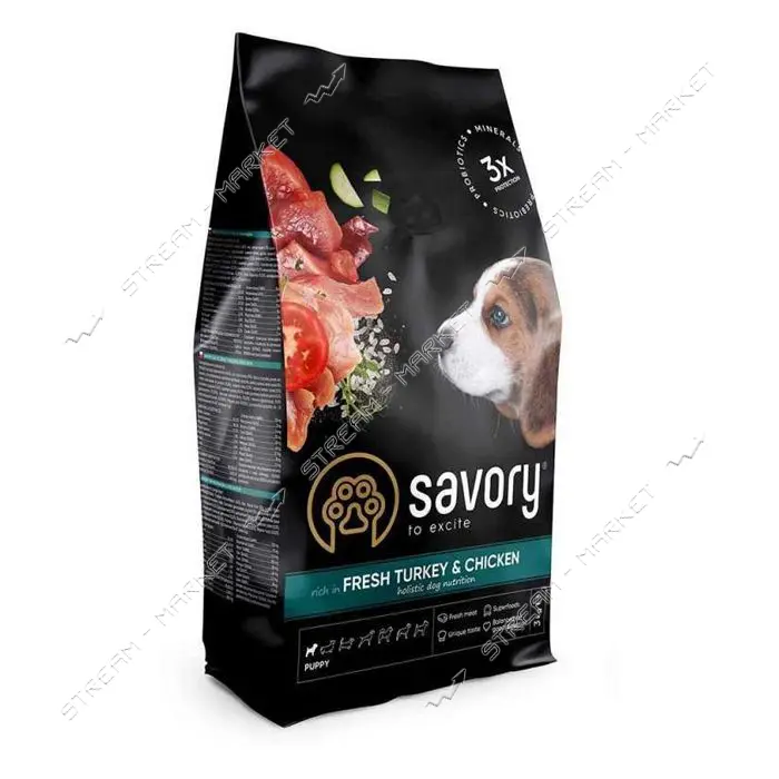 Сухой корм Savory для щенков всех пород Индейка и курица 3кг