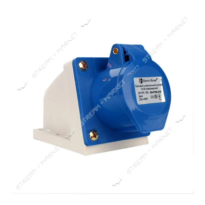 Розетка стационарная Electro House EH-PSS-316 3 контакта 2P plus PE 16А 220В IP44
