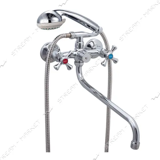 Смеситель для ванны G-Ferro 140 евро длинный букса 1/2" ручки-крест                                 