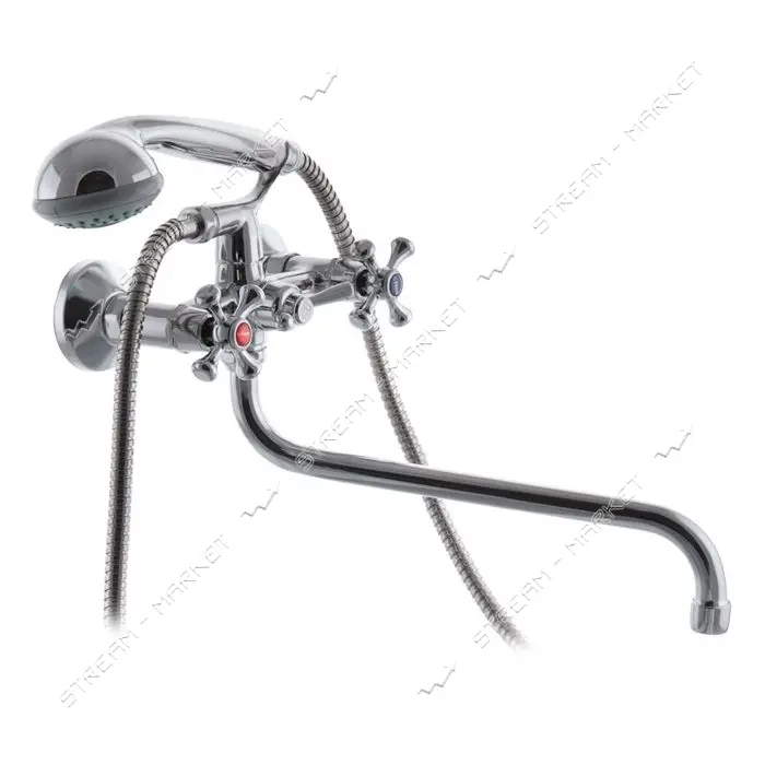 Смеситель для ванны G-Ferro 143 длинный букса 1/2" ручки-крест                                      