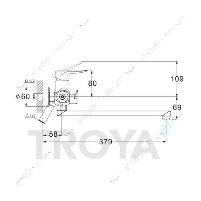 Смеситель для ванны длинный Troya FOB7-А134 картридж 35мм                                           