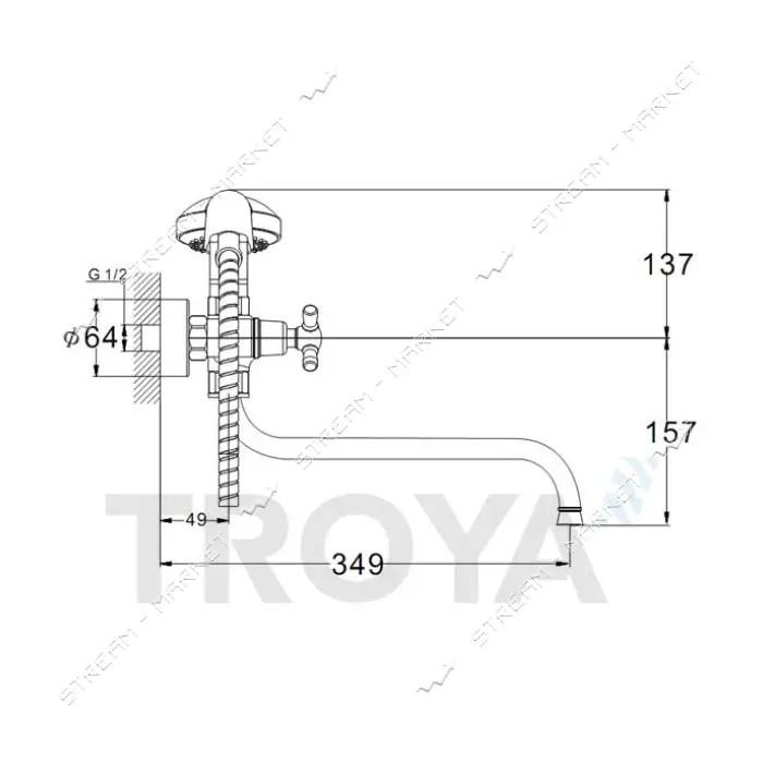 Смеситель для ванны Troya JIM7-A721 длинный с буксой