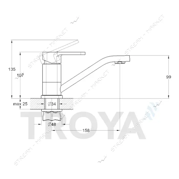 Смеситель для кухни Troya NOD4-B188 короткий 15см с картриджем 35мм                                 