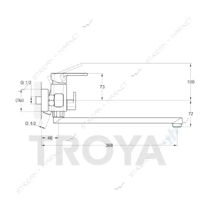 Смеситель для ванны длинный Troya NOD7-A188 картридж 35мм                                           
