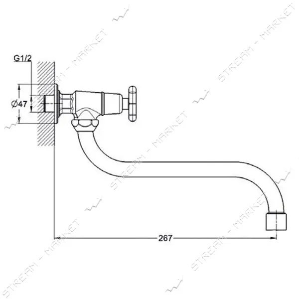 Смеситель для кухни Solone JIK13 однокранник на стену букса 1/2" 2шт