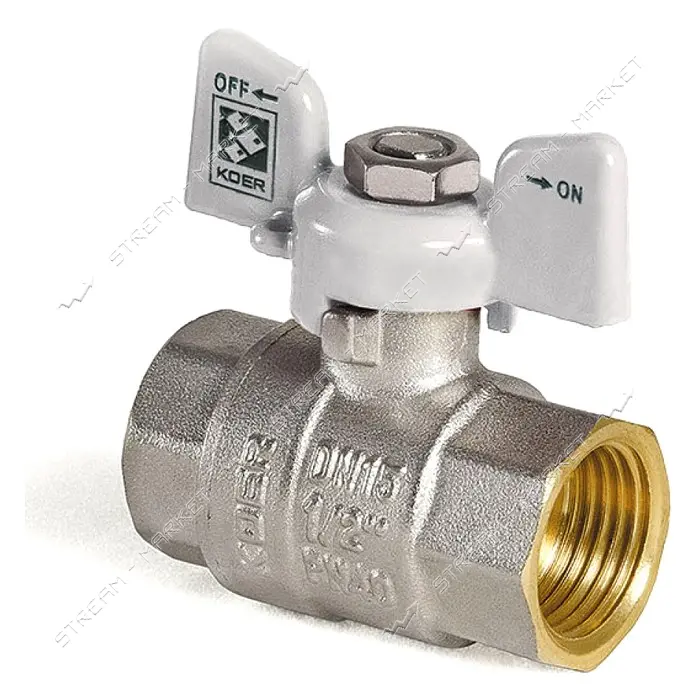 Шаровый кран Koer KR.217.W 1" В/В с белой ручкой бабочкой вода шар латунь PN25