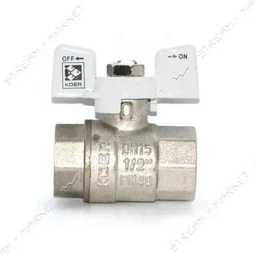 Шаровый кран Koer 1/2" В/В с белой ручкой бабочкой вода латунный шар PN40