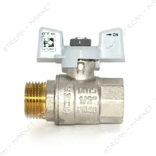 Шаровый кран Koer шар латунь 1/2" В/Н с белой ручкой бабочкой вода PN40