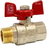 Шаровый кран Koer 1/2" В/Н с красной ручкой бабочкой вода латунный шар PN40                         