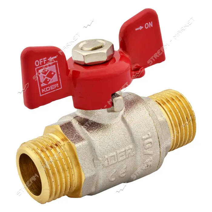 Шаровый кран Koer 1/2" Н/Н с красной ручкой бабочкой вода шар латунный шар PN40                     