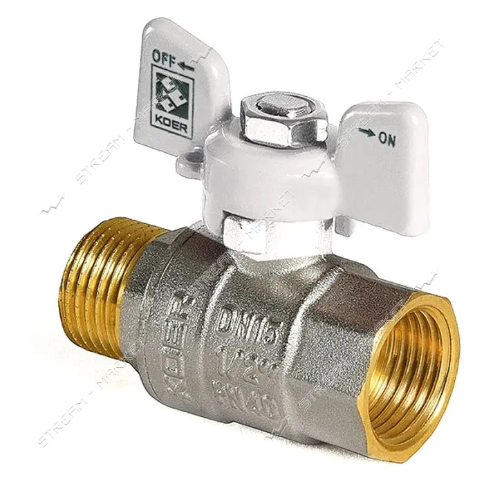 Шаровый кран Koer KR.218.W 1" В/Н с белой ручкой бабочкой вода шар латунь PN25 161 гр