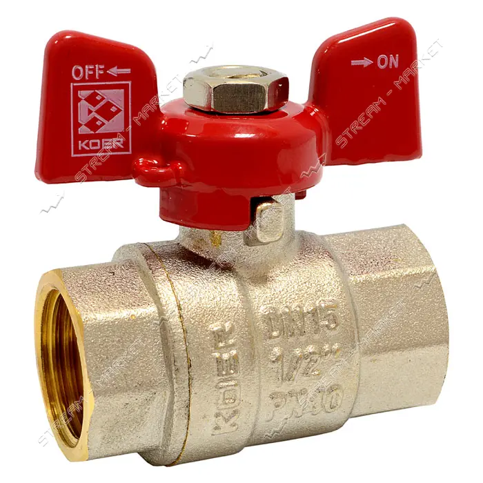 Шаровый кран Koer 3/4" В/В с красной ручкой бабочкой вода латунный шар PN40