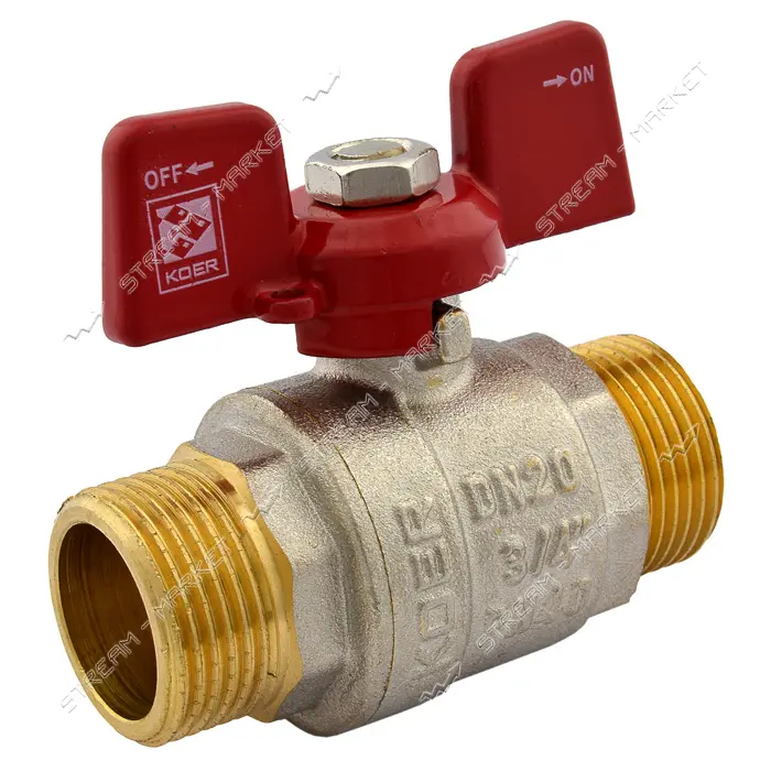 Шаровый кран Koer 3/4" Н/Н с красной ручкой бабочкой вода PN40