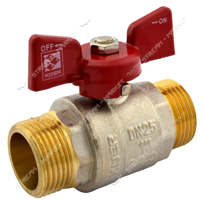 Шаровый кран Koer 1" Н/Н с красной ручкой бабочкой вода латунный шар PN25