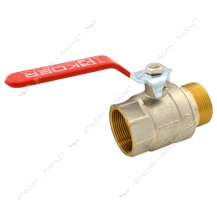 Шаровый кран Koer 1 1/2" В/Н с красной ручкой рычаг вода латунный шар PN25 911 гр