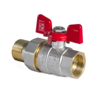 Шаровый кран с американкой прямой KOER 1/2" В/Н с красной ручкой бабочкой вода PN40                 