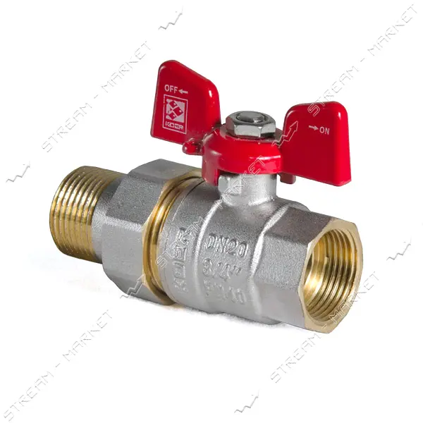 Шаровый кран с американкой прямой KOER 1/2" В/Н с красной ручкой бабочкой вода PN40                 