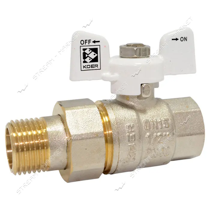 Шаровый кран с американкой прямой KOER 3/4" В/Н с белой ручкой бабочкой вода PN40