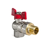 Шаровый кран с американкой угловой KOER 1/2" В/Н с красной ручкой бабочкой вода PN40