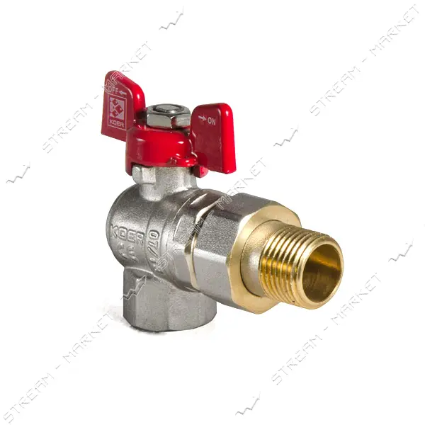 Шаровый кран с американкой угловой KOER 1/2" В/Н с красной ручкой бабочкой вода PN40
