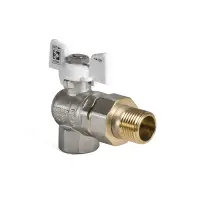 Шаровый кран с американкой угловой KOER 1/2" с белой ручкой бабочкой В/Н вода PN40                  