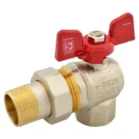 Шаровый кран с американкой угловой KOER 3/4" В/Н с красной ручкой бабочкой вода PN40                