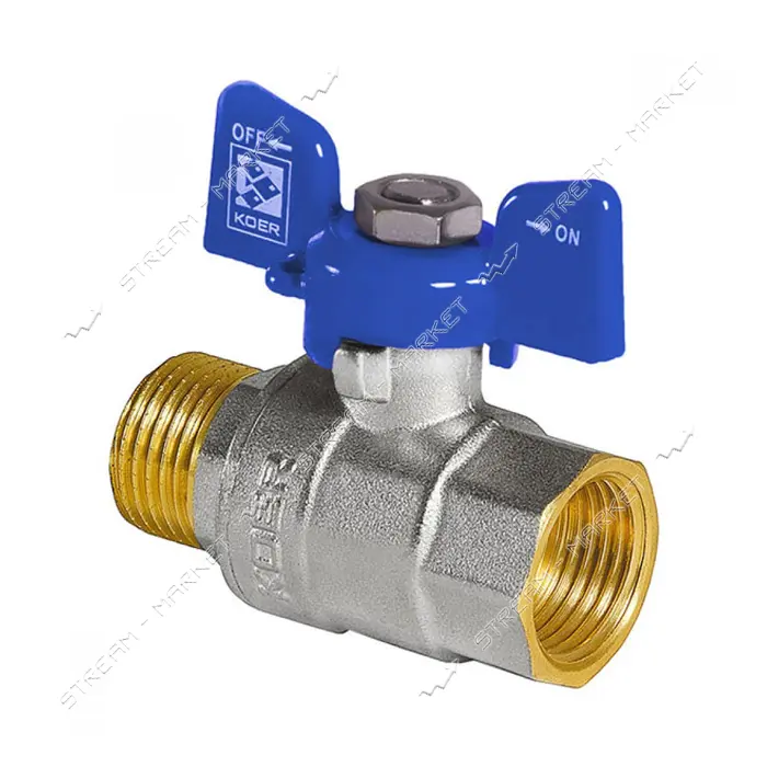Шаровый кран Koer 1/2" В/Н с ручкой бабочкой вода шар латунный KR.218.B Blue