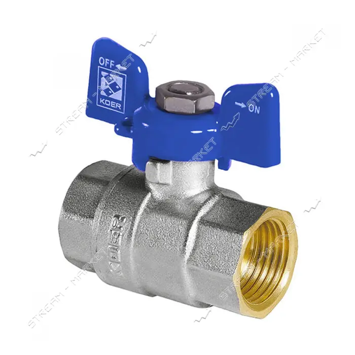 Шаровый кран Koer 1" В/В с ручкой бабочкой вода шар латунный KR.217.B Blue