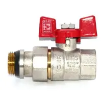 Шаровой кран с американкой прямой KOER KR 227-Gi 1/2" В/Н PN40 Антипротечка с красной ручкой        