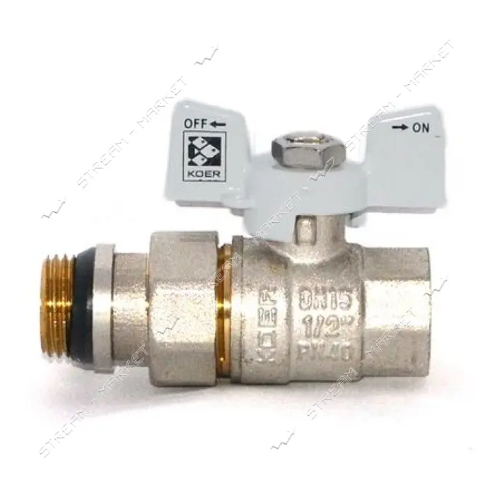Шаровой кран с американкой прямой KOER KR 227-W-Gi 1/2" В/Н PN40 Антипротечка с белой ручкой        