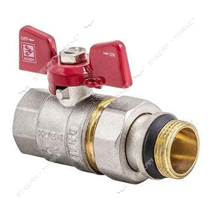 Шаровой кран с американкой прямой KOER KR 227-Gi 3/4" В/Н PN40 Антипротечка с красной ручкой        