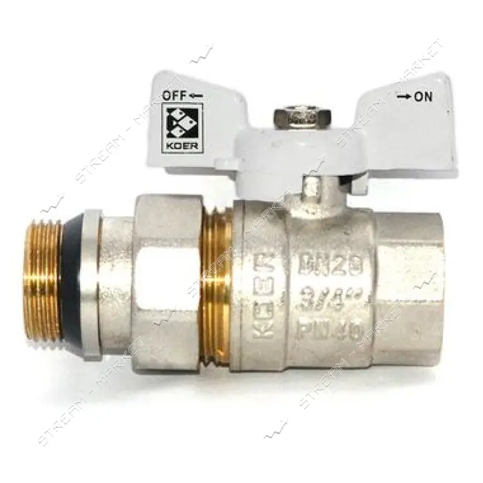 Шаровой кран с американкой прямой KOER KR 227-W-Gi 3/4" В/Н PN40 Антипротечка с белой ручкой