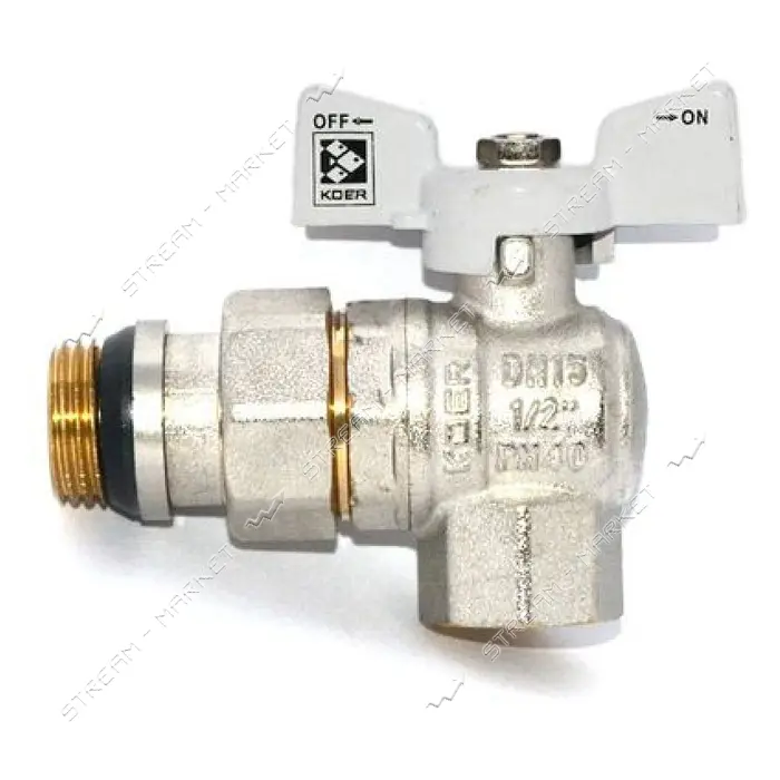 Шаровой кран с американкой угловой KOER KR 228-W-Gi 1/2" В/Н PN40 Антипротечка с белой ручкой       