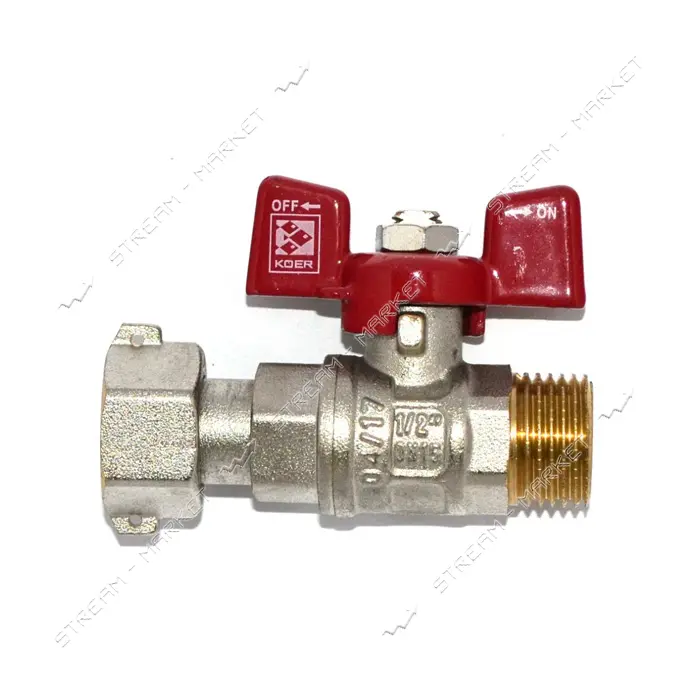 Шаровый кран прямой с накидной гайкой KOER 1/2" В/Н с ручкой бабочкой вода KR.220