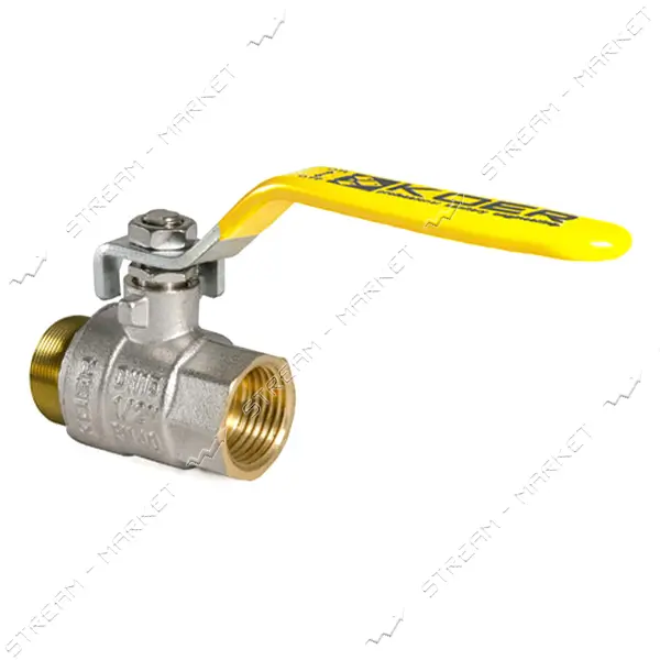 Шаровый кран Koer 1/2" В/Н с желтой ручкой рычаг газ латунный шар